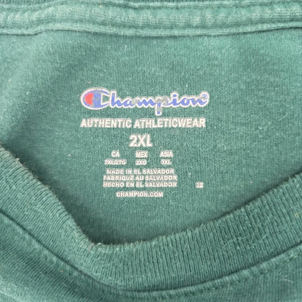 Champion Mens 2XL Forest Green Graphic T-Shirt Smiley Face Pennant Streetwear - Picture 3 of 9